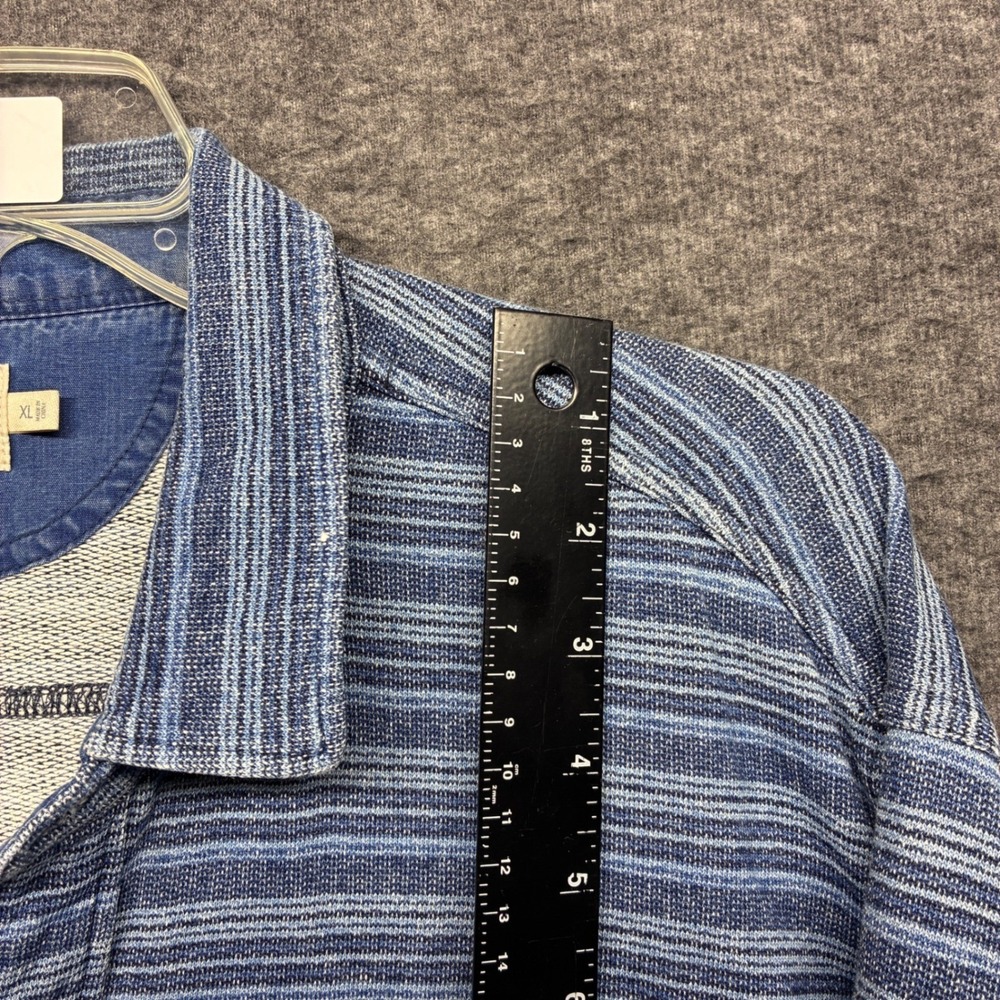 Faherty Mens XL Indigo Dyed Striped Knit Button Down Shirt Blue Long Sleeve - Picture 3 of 7